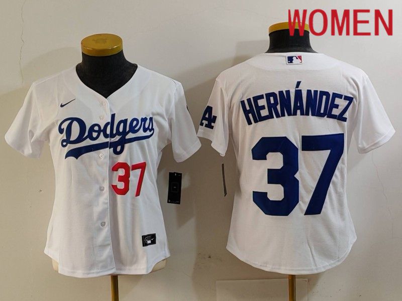 Women Los Angeles Dodgers #37 Hernandez White Nike Game 2024 MLB Jersey style 7261